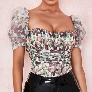 HOUSE OF CB NINA VINTAGE FLORAL GATHERED MESH BODY